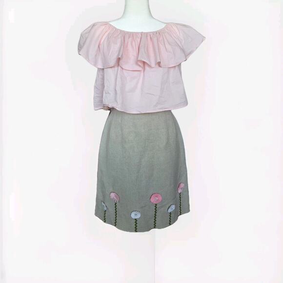 Harve Benard Skirt Beige Floral Pencil Knee Length Women’s Size 4p W/Pink Blse - Picture 1 of 10